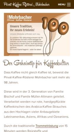 Vorschau der mobilen Webseite www.mohrbacher.de, Privat-Kaffee-Rösterei Hans Mohrbacher OHG