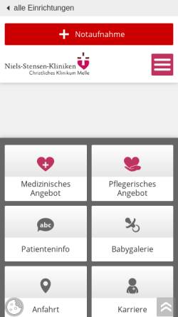 Vorschau der mobilen Webseite www.niels-stensen-kliniken.de, Christliches Klinikum Melle GmbH