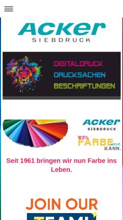Vorschau der mobilen Webseite www.acker-siebdruck.de, Angelika Acker