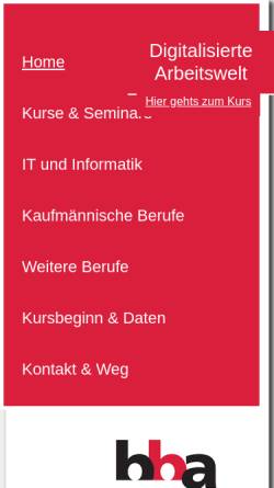 Vorschau der mobilen Webseite bba-info.de, Berufsbildungs-Akademie - Gesellschaft für Fort- und Weiterbildung mbH