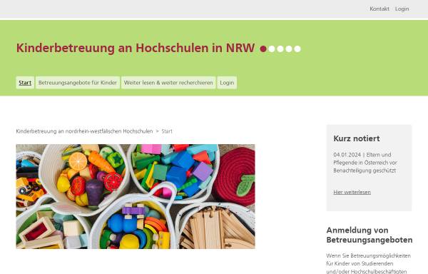 Vorschau von www.kinderbetreuung-hochschulen.nrw.de, Betreuungsangebote an nordrhein-westfälischen Hochschulen