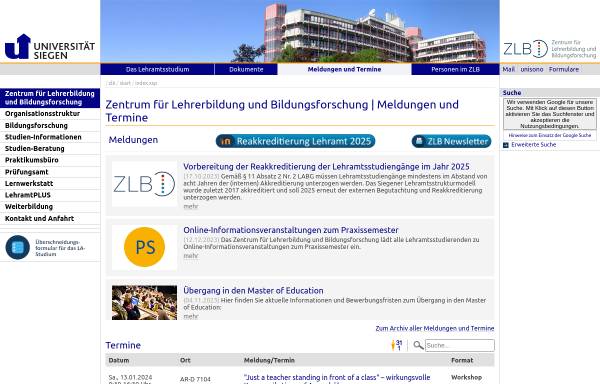 Vorschau von www.uni-siegen.de, Landesprüfungsamt für Erste Staatsprüfungen für Lehrämter an Schulen, Geschäftsstelle Siegen