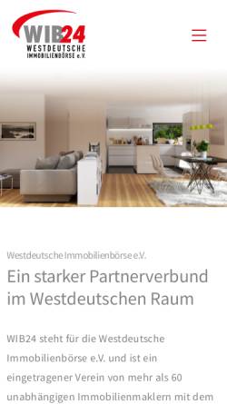 Vorschau der mobilen Webseite www.wib24.de, Westdeutsche Immobilienbörse