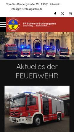 Vorschau der mobilen Webseite www.ff-schlossgarten.de, Freiwillige Feuerwehr Schwerin-Schlossgarten