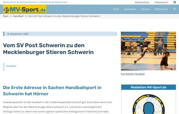 Vorschau von www.sv-post-schwerin.de, SV Post Schwerin - 2. Handball-Bundesliga