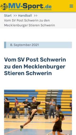 Vorschau der mobilen Webseite www.sv-post-schwerin.de, SV Post Schwerin - 2. Handball-Bundesliga