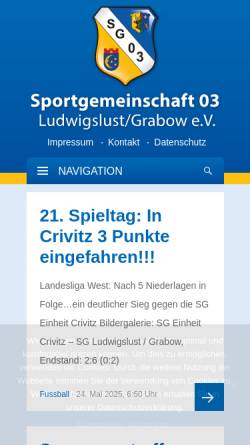 Vorschau der mobilen Webseite www.sg03.de, SG 03 Ludwigslust/Grabow e.V.