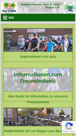 Vorschau der mobilen Webseite www.tda-ruegen.de, Radsportverein Tour d'Allee Rügen e. V.