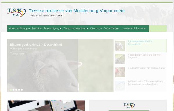 Vorschau von www.tskmv.de, Tierseuchenkasse von Mecklenburg-Vorpommern