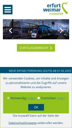Vorschau der mobilen Webseite www.flughafen-erfurt.de, Flughafen Erfurt