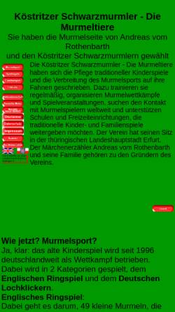 Vorschau der mobilen Webseite www.schwarzmurmler.de, Köstritzer Schwarzmurmler - Die Murmeltiere e.V.