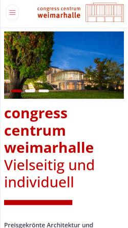 Vorschau der mobilen Webseite www.weimarhalle.de, Congress-Centrum Neue Weimarhalle und Tourismusservicegesellschaft mbH