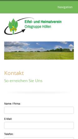 Vorschau der mobilen Webseite www.eifelverein-hoefen.de, Eifel- und Heimatverein, Ortsgruppe Höfen e.V.