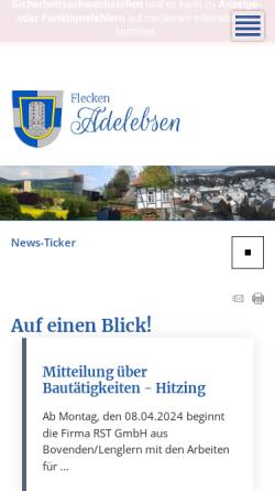 Vorschau der mobilen Webseite www.adelebsen.de, Flecken Adelebsen