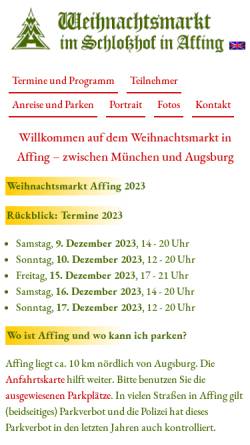 Vorschau der mobilen Webseite www.weihnachtsmarkt-affing.de, Weihnachtsmarkt Affing