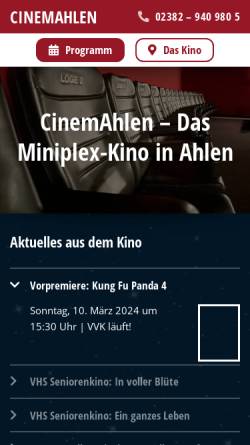 Vorschau der mobilen Webseite www.cinemahlen.de, CinemAhlen