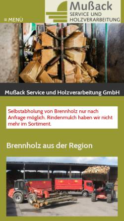 Vorschau der mobilen Webseite www.mussack-brennholz.de, Mußack Service und Brennholz GmbH