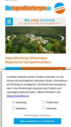Vorschau der mobilen Webseite www.diejugendherbergen.de, Burg-Jugendherberge Jugendgästehaus Altleiningen