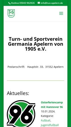 Vorschau der mobilen Webseite www.tus-apelern.de, TuS Germania Apelern e.V.