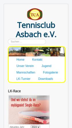 Vorschau der mobilen Webseite tcasbach.de, TC Asbach e.V.