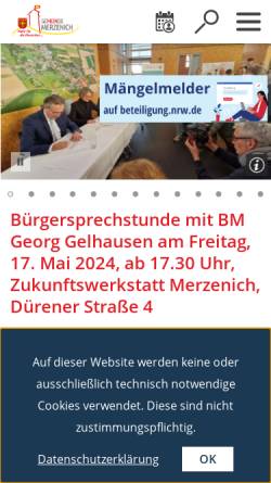 Vorschau der mobilen Webseite www.gemeinde-merzenich.de, Gemeinde Merzenich