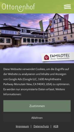 Vorschau der mobilen Webseite www.ottonenhof.de, Familotel Ottonenhof