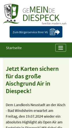 Vorschau der mobilen Webseite www.diespeck.de, Gemeinde Diespeck