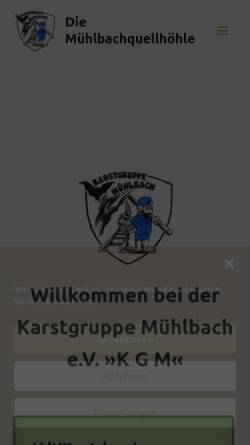 Vorschau der mobilen Webseite www.muehlbachquellhoehle.de, Die Karstgruppe Mühlbach und Mühlbachquellhöhle