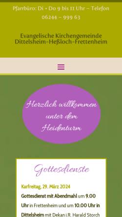 Vorschau der mobilen Webseite www.heidenturm.de, Evangelischen Kirche Dittelsheim-Heßloch-Frettenheim