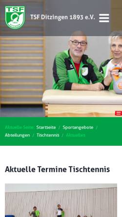 Vorschau der mobilen Webseite www.tsf-ditzingen-tt.de, TSF Ditzingen Tischtennisabteilung