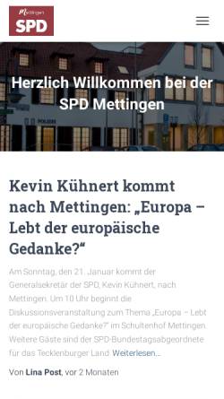 Vorschau der mobilen Webseite spd-mettingen.de, SPD Mettingen
