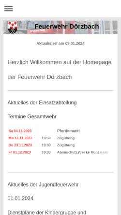 Vorschau der mobilen Webseite www.feuerwehr-doerzbach.de, Freiwillige Feuerwehr Dörzbach