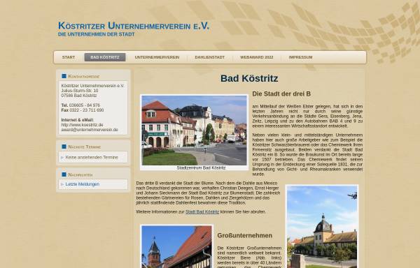 Vorschau von www.koestritz.de, Bad Köstritzer Wirtschaftsseiten