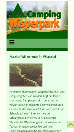 Vorschau der mobilen Webseite www.wispertal.de, Gaststätte und Camping Wispertal