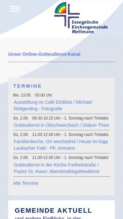 Vorschau der mobilen Webseite kirche-mettmann.de, Evangelische Kirchengemeinde Mettmann