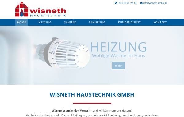 Vorschau von www.wisneth-gmbh.de, Wisneth Haustechnik GmbH