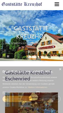 Vorschau der mobilen Webseite kreuzhof-eschenried.de, Gaststätte Kreuzhof