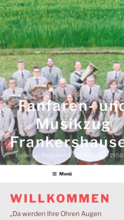 Vorschau der mobilen Webseite www.fmz-frankershausen.de, Fanfaren- und Musikzug der Freiwilligen Feuerwehr Frankershausen 1956 e.V.