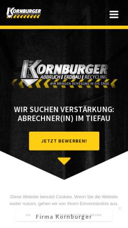 Vorschau der mobilen Webseite www.kornburger.de, Kornburger Abbruch- und Erdbauunternehmen