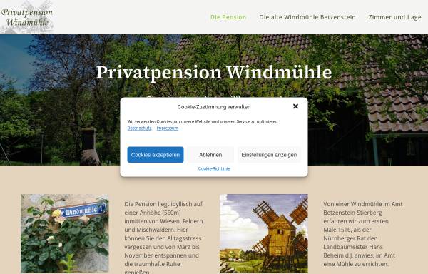 Vorschau von www.windmuehle-betzenstein.de, Privatpension Windmühle