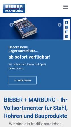Vorschau der mobilen Webseite www.bieber.de, Bieber Eisen Baustoffe GmbH & Co. KG