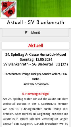 Vorschau der mobilen Webseite fussballverein-blankenrath.de, SV Blankenrath e.V. 1927
