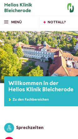 Vorschau der mobilen Webseite www.helios-kliniken.de, Klinik Bleicherode