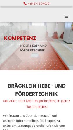 Vorschau der mobilen Webseite www.braecklein.info, Bräcklein Hebe- und Fördertechnik