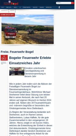Vorschau der mobilen Webseite www.feuerwehr-bogel.de, Freiwillige Feuerwehr Bogel