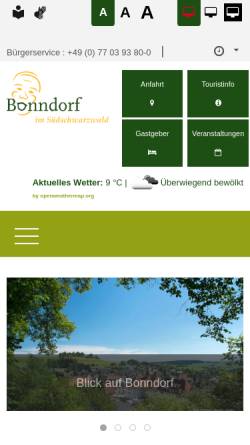 Vorschau der mobilen Webseite www.bonndorf.de, Gemeinde Bonndorf