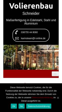 Vorschau der mobilen Webseite www.ronnys-volieren.de, Ronnys Käfig- und Volierenbau Ronald Boesen