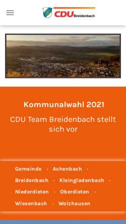 Vorschau der mobilen Webseite cdu-breidenbach.de, CDU-Gemeindeverband Breidenbach