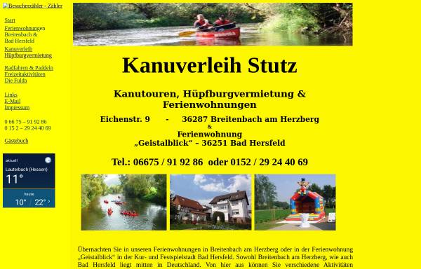 Vorschau von www.kanutour-fulda.de, Kanuverleih & Ferienwohnung Stutz