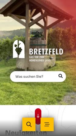 Vorschau der mobilen Webseite www.bretzfeld.de, Gemeinde Bretzfeld